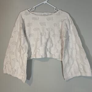 Milly Circle Fringe Pullover Cropped Sweatshirt Women’s White‎ Size M Textured